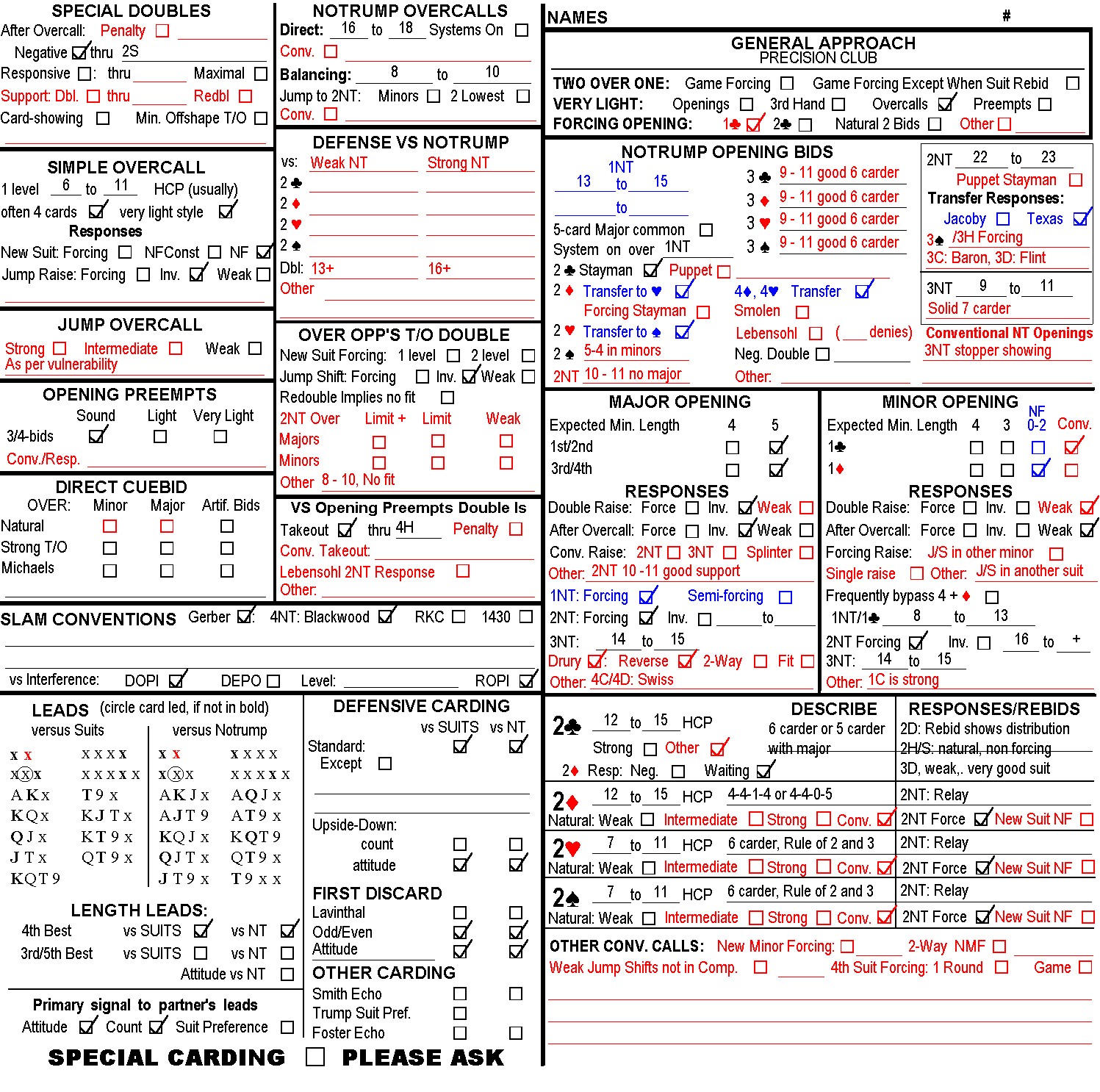 precision convention card