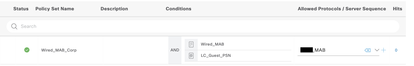 Wired MAB policy set for corporate PSN