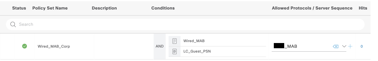 Wired MAB policy set from guest PSN
